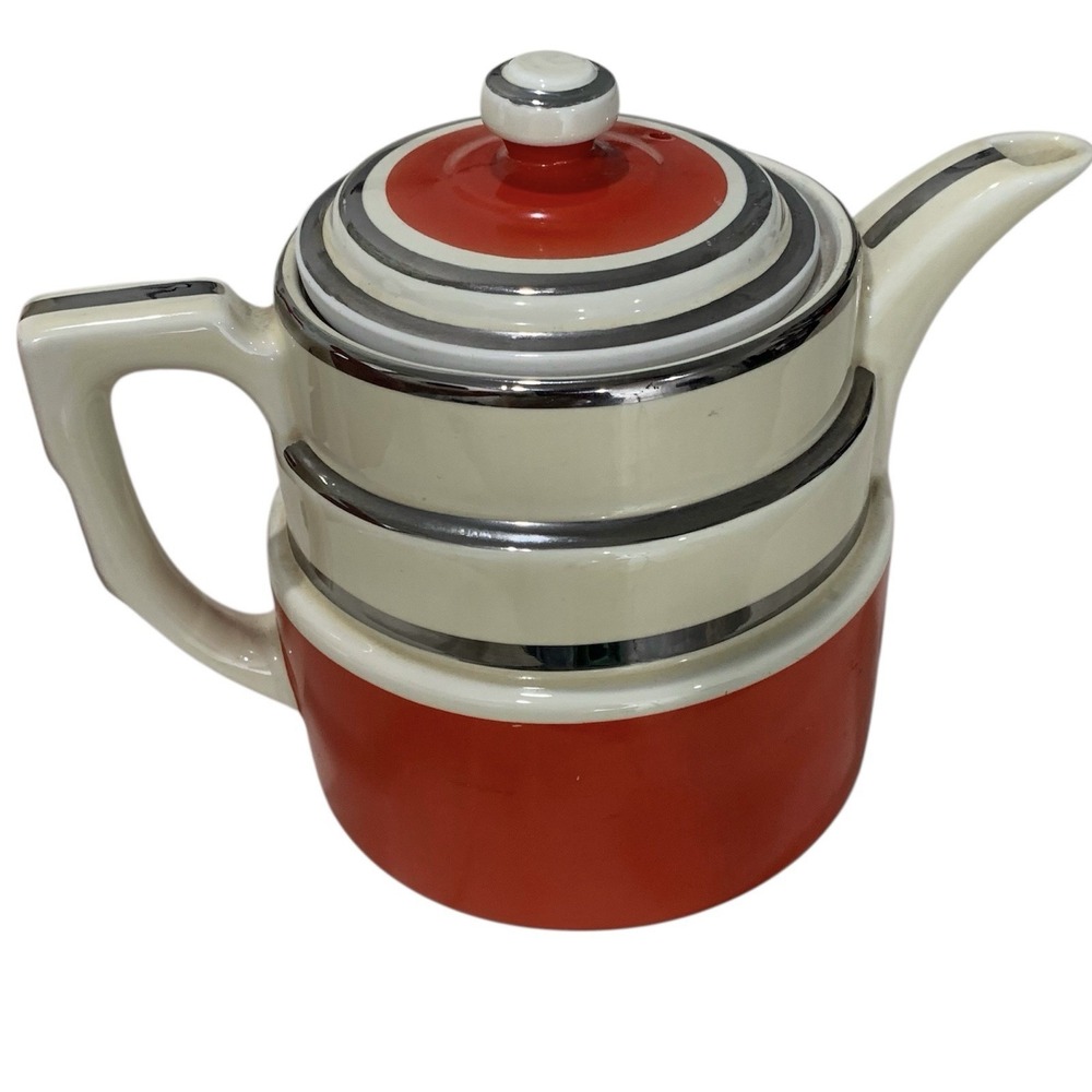 HALL'S Superior‎ Quality Kitchenware Mid-Century Coffee Pot Red Cream Silver